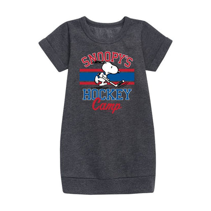Girls' - Peanuts - Snoopy's Hockey Camp Graphic Short Sleeve Fleece Dress