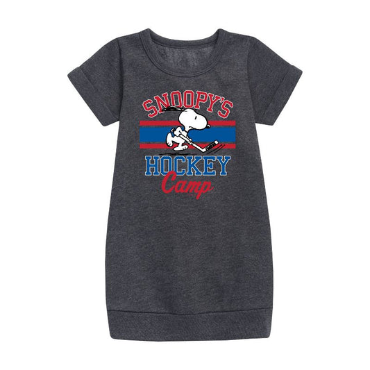 Girls' - Peanuts - Snoopy's Hockey Camp Graphic Short Sleeve Fleece Dress