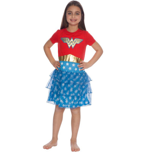 DC Comics Girls' Wonder Woman Short Sleeve 3 Tier Nightgown Pajama
