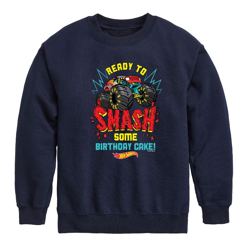 Boys' - Hot Wheels - Ready To Smash Cake Graphic Long Sleeve Fleece Sweatshirt