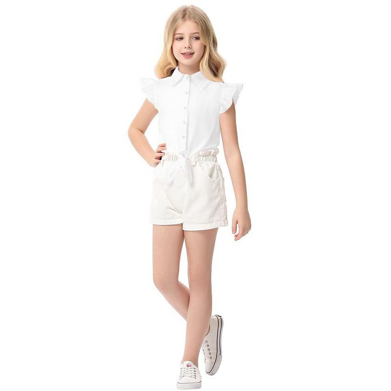 Girls Tie Front Knot Tops with Ruffle Sleeve Plaid Tops Tie Front Blouse Short Sleeve Button Down Shirts for Toddler Girls