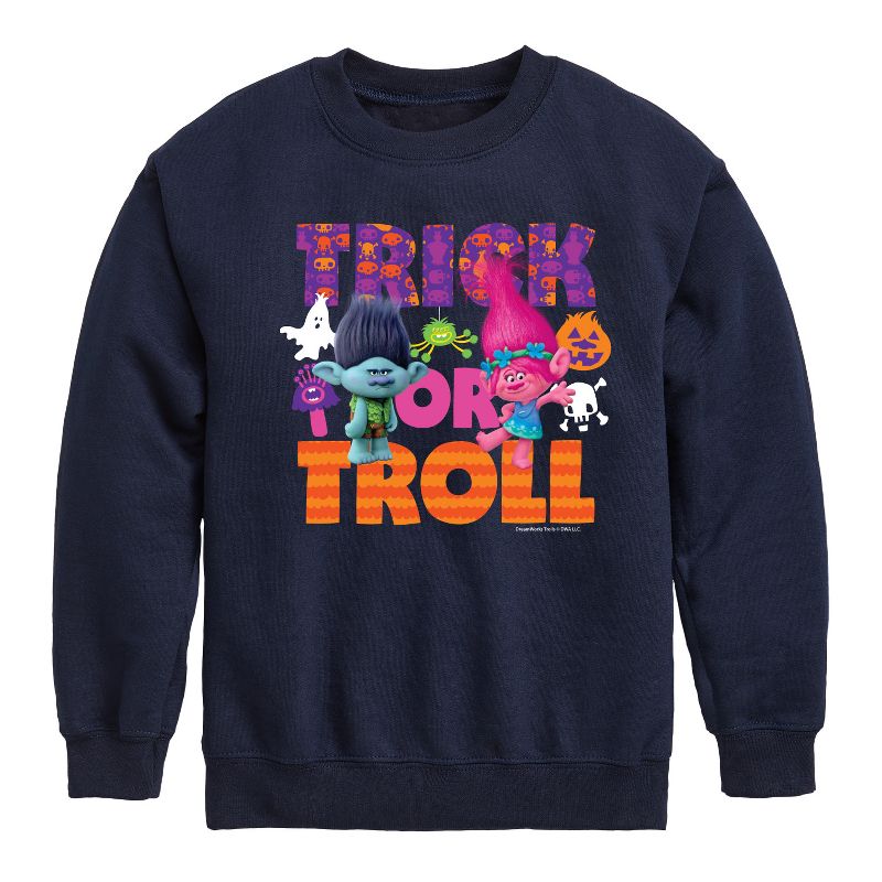 Boys' - Trolls - Trick Or Troll Branch and Poppy Graphic Long Sleeve Fleece Sweatshirt