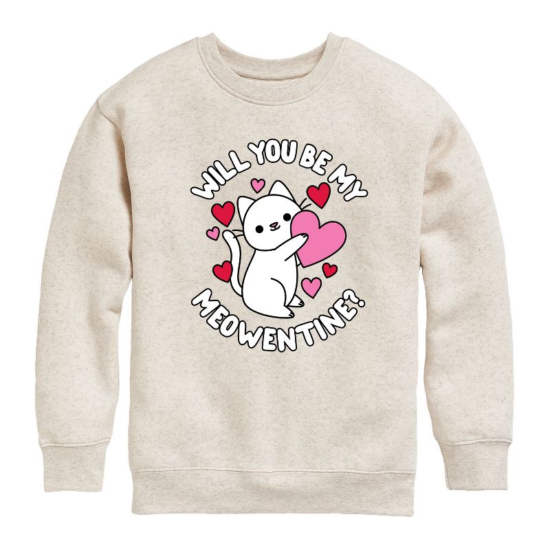 Boys' - Instant Message - Valentine's Day Be My Meowentine Graphic Long Sleeve Fleece Sweatshirt