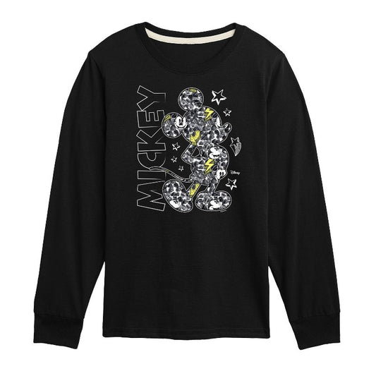 Boys' - Disney - Mickey Mouse Pattern Silhouette Long Sleeve Graphic T-Shirt