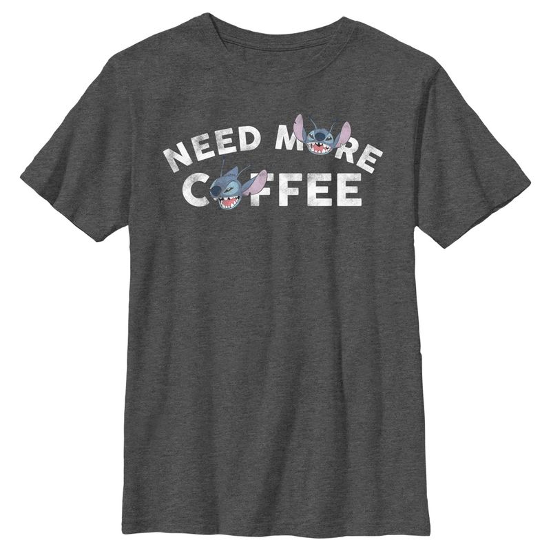 Boy's Lilo & Stitch Need More Coffee Distressed Stitch T-Shirt