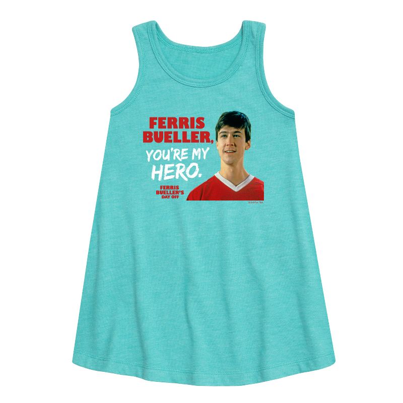 Girls' - Ferris Bueller's Day Off - Ferris My Hero Graphic Sleeveless Aline Dress