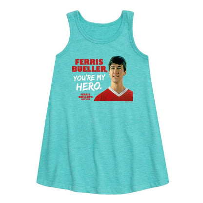 Girls' - Ferris Bueller's Day Off - Ferris My Hero Graphic Sleeveless Aline Dress