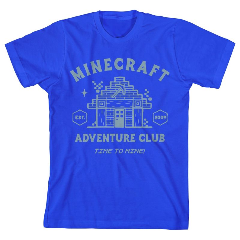 تي شيرت أزرق ملكي للأولاد من Minecraft Adventure Club Time To Mine