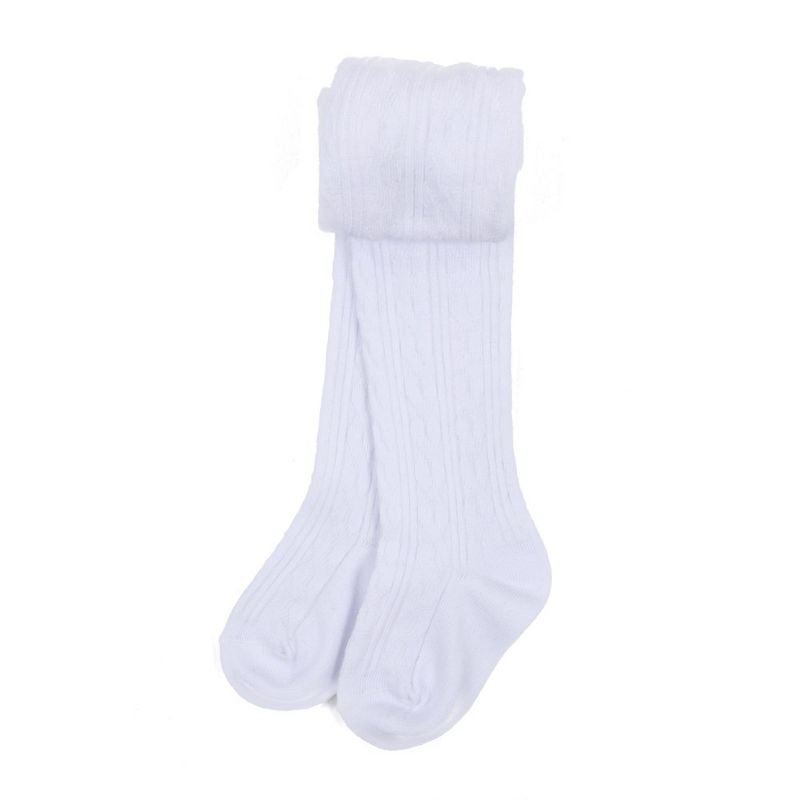 Leveret Girls Neutral Solid Color Cable Knit Tights
