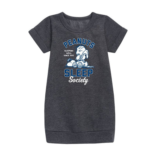 Girls' - Peanuts - Peanuts Sleep Society Graphic Short Sleeve Fleece Dress