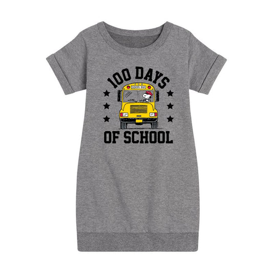 Girls' - Peanuts - Snoopy One Hundred Days Of School Graphic Short Sleeve Fleece Dress