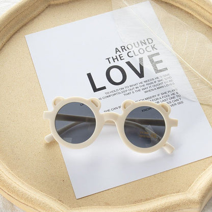MyKids-Usa Girls Solid Color Cartoon Shape Round Frame Frosted Sunglasses