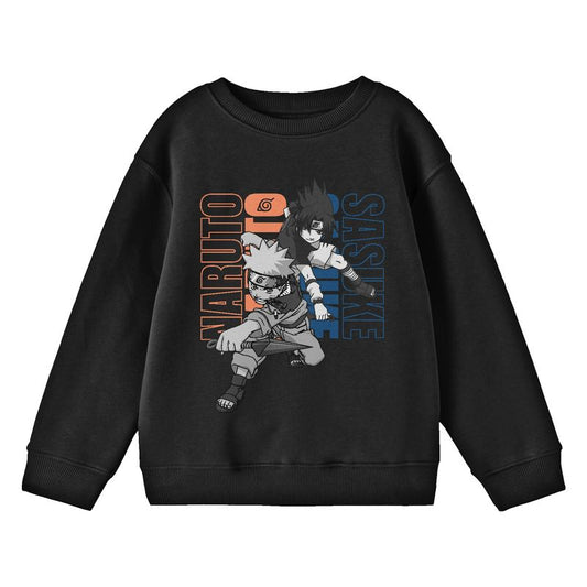 Naruto Kakashi & Sasuke Crew Neck Long Sleeve Youth Black Sweatshirt