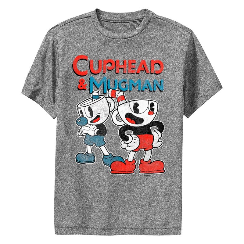 تي شيرت أداء للأولاد من Cuphead باللونين الأحمر والأزرق مع أفضل الأصدقاء
