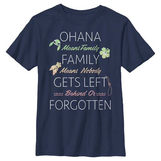 Boy's Lilo & Stitch Stylized Ohana means Family Quote T-Shirt