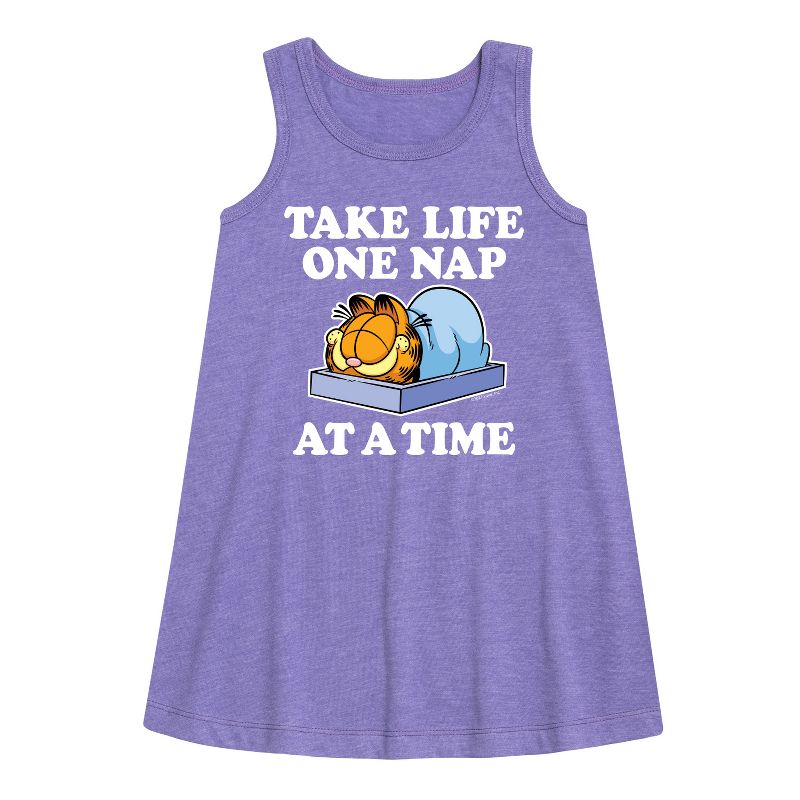Girls' - Garfield - Take Life One Nap Graphic Sleeveless Aline Dress