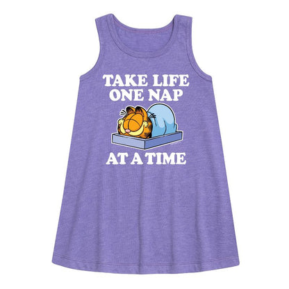 Girls' - Garfield - Take Life One Nap Graphic Sleeveless Aline Dress