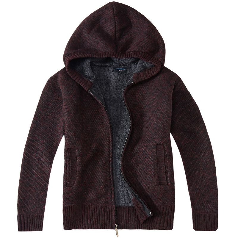 Gioberti Boy's Full Zip Knitted Cardigan Sweater with Hoody and Faux Shearling Lining