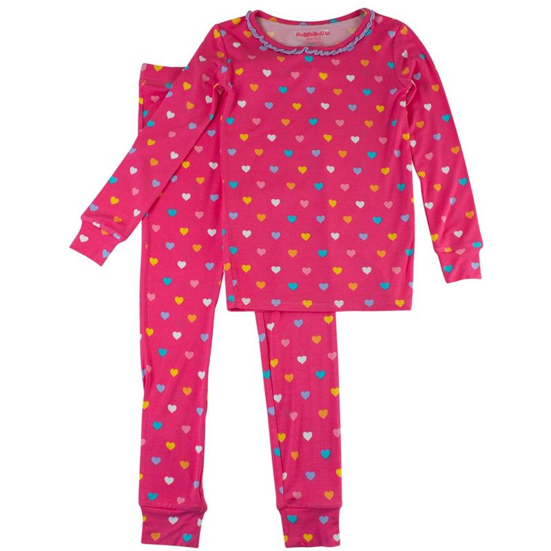 RuffleButts SoftSnooze Big Girls Ruffle Long Sleeve Pajama Set