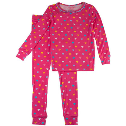 RuffleButts SoftSnooze Big Girls Ruffle Long Sleeve Pajama Set