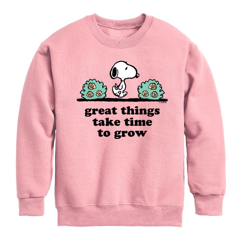 Boys' - Peanuts - Great Things Take Time To Grow Graphic Long Sleeve Fleece Sweatshirt