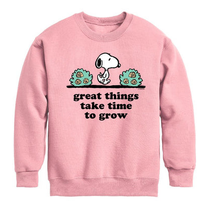 Boys' - Peanuts - Great Things Take Time To Grow Graphic Long Sleeve Fleece Sweatshirt