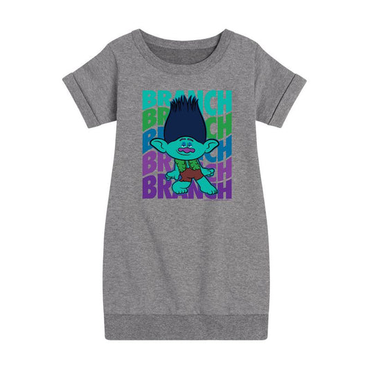Girls' - Trolls - Branch Stacked Graphic Short Sleeve Fleece Dress