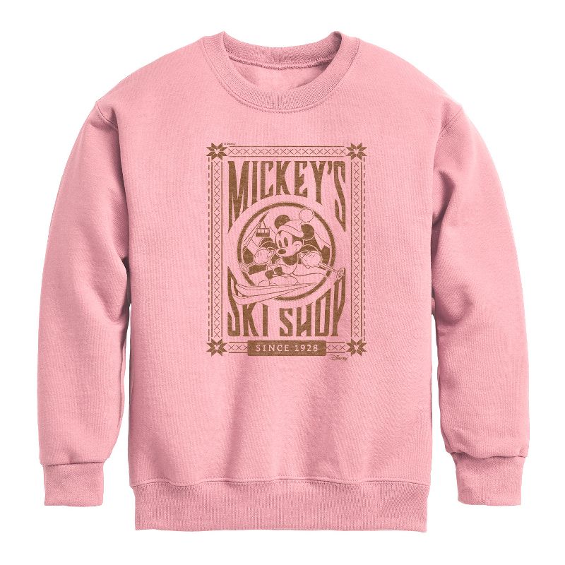 Boys' - Disney - Mickeys Ski Shop Graphic Long Sleeve Fleece Sweatshirt