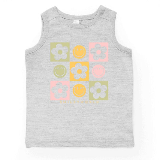 بلوزة شبابية بدون أكمام من مجموعة SmileyWorld Checkered Floral Smile من The Juniper Shop