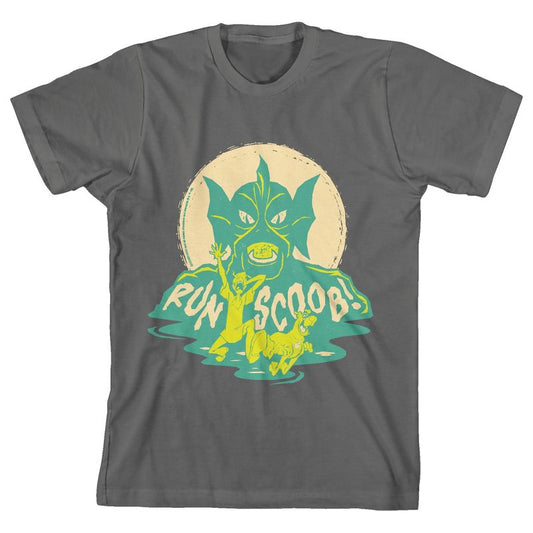 Scooby Doo Run Scoob! Green Monster Youth Charcoal Short Sleeve Crew Neck Tee