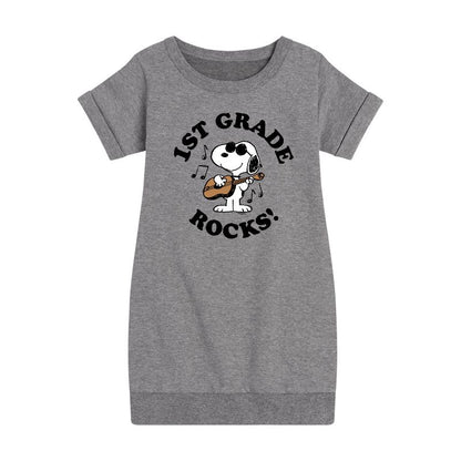 Girls' - Peanuts - 1st Grade Rocks Graphic Short Sleeve Fleece Dress