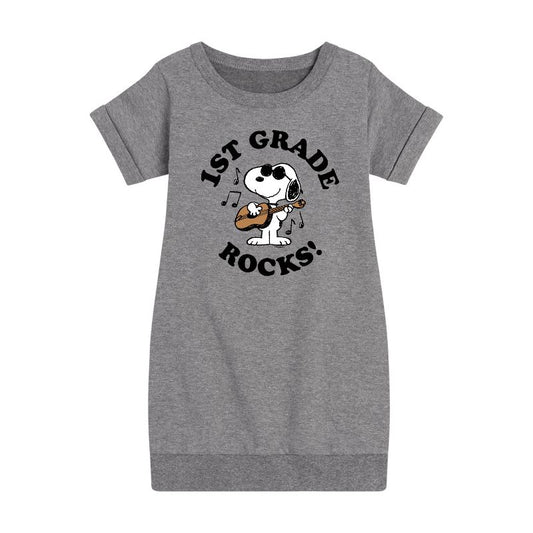 Girls' - Peanuts - 1st Grade Rocks Graphic Short Sleeve Fleece Dress