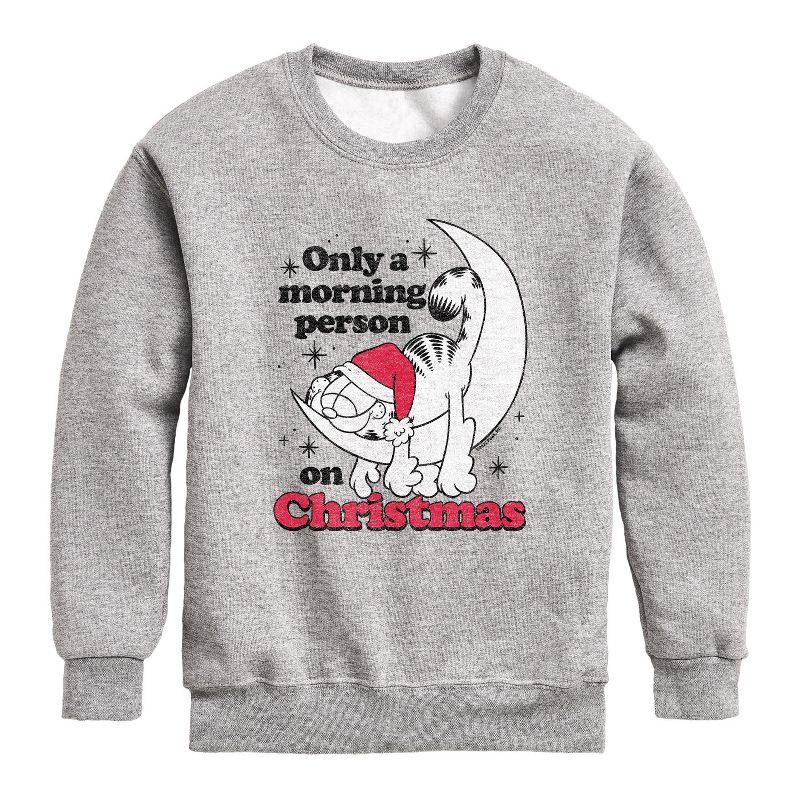 Boys' - Garfield - Only A Morning Person On Christmas Graphic Long Sleeve Fleece Sweatshirt