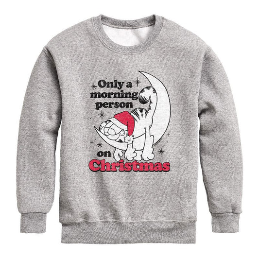 Boys' - Garfield - Only A Morning Person On Christmas Graphic Long Sleeve Fleece Sweatshirt