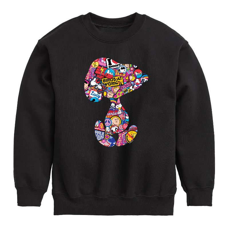 Boys' - Peanuts - Snoopy Silhouette Pattern Graphic Long Sleeve Fleece Sweatshirt
