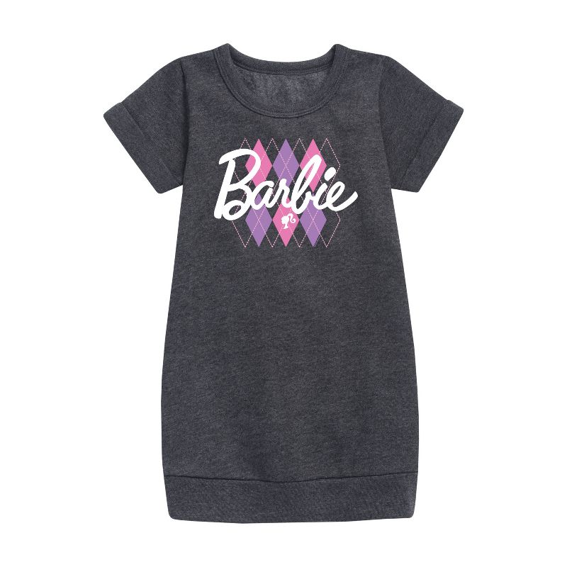 Girls' - Barbie - Argyle Graphic Short Sleeve Fleece Dress