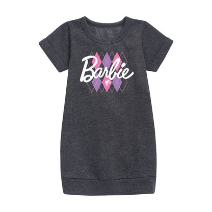 Girls' - Barbie - Argyle Graphic Short Sleeve Fleece Dress