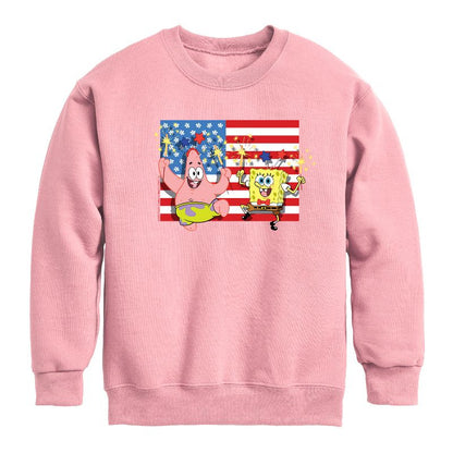 Boys' - SpongeBob SquarePants - Patrick Sparkers Flag Graphic Long Sleeve Fleece Sweatshirt