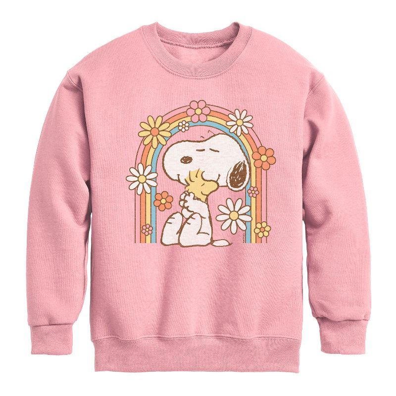 Boys' - Peanuts - Retro Flower Rainbow Graphic Long Sleeve Fleece Sweatshirt
