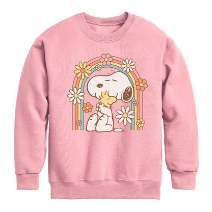 Boys' - Peanuts - Retro Flower Rainbow Graphic Long Sleeve Fleece Sweatshirt