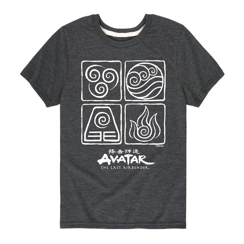 Boys' - Avatar: The Last Airbender - Air Water Earth Fire Grid Short Sleeve Graphic T-Shirt