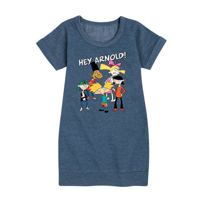 Girls' - Hey Arnold! - Group Shot Graphic Short Sleeve Fleece Dress