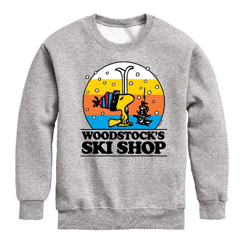 Boys' - Peanuts - Woodstocks Ski Shop Graphic Long Sleeve Fleece Sweatshirt