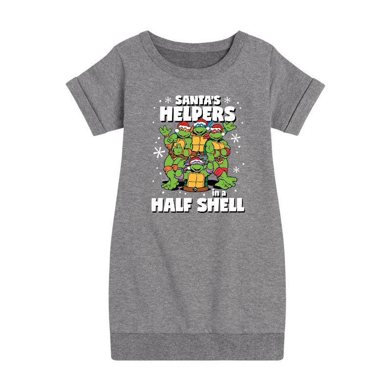 Girls' - Teenage Mutant Ninja Turtles - Santas Helpers In A Half Shell Graphic Short Sleeve Fleece Dress