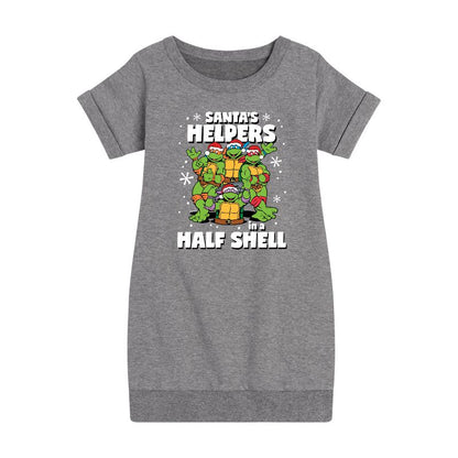 Girls' - Teenage Mutant Ninja Turtles - Santas Helpers In A Half Shell Graphic Short Sleeve Fleece Dress