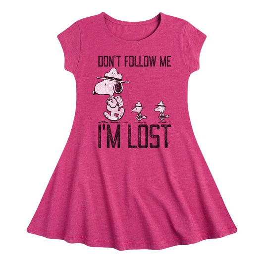 Girls' - Peanuts - Don't Follow Me Art Fit & Flair Cap Sleeve Dress