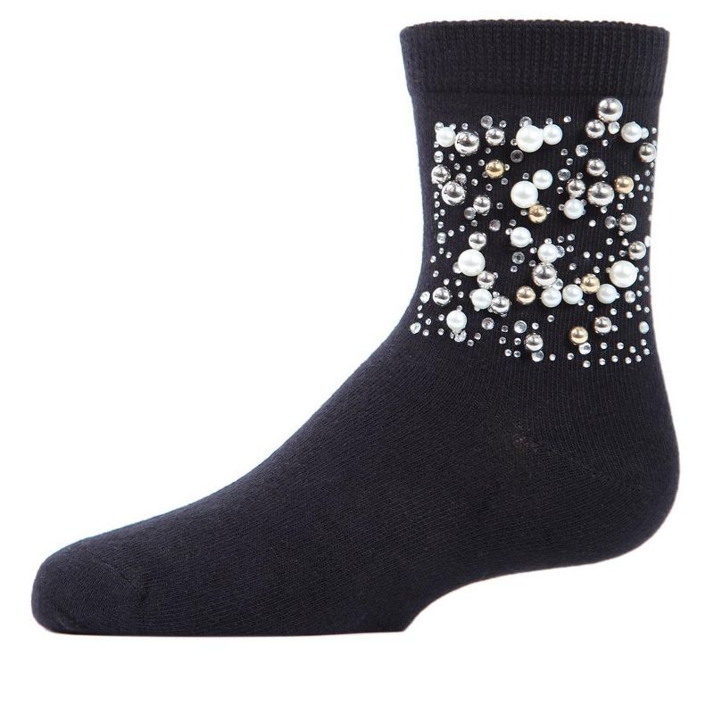 Memoi Starry Night Jeweled Girls Combed Cotton Crew Socks