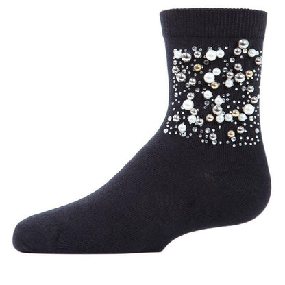 Memoi Starry Night Jeweled Girls Combed Cotton Crew Socks