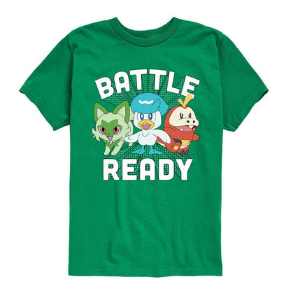 تي شيرت جرافيكي بأكمام قصيرة للأولاد - بوكيمون - سبريجاتيتو فويكوكو كواكسلي باتل ريدي بالديا ستارترز