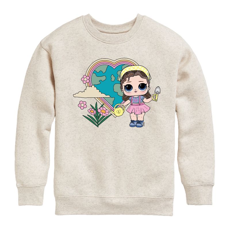 Boys' - LOL Surprise! - Grow Gurrl Heart Earth Graphic Long Sleeve Fleece Sweatshirt